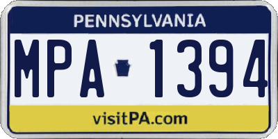 PA license plate MPA1394