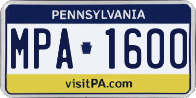 PA license plate MPA1600