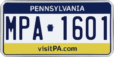 PA license plate MPA1601
