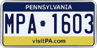 PA license plate MPA1603