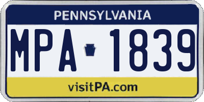 PA license plate MPA1839