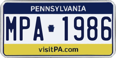 PA license plate MPA1986