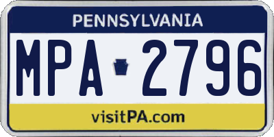 PA license plate MPA2796