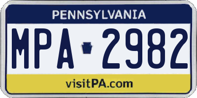 PA license plate MPA2982