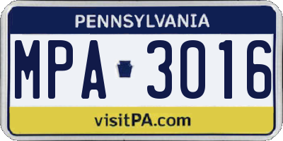 PA license plate MPA3016
