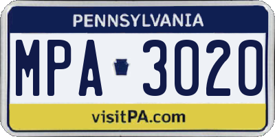 PA license plate MPA3020