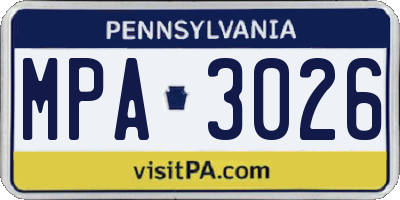PA license plate MPA3026