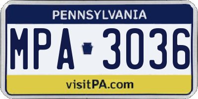 PA license plate MPA3036