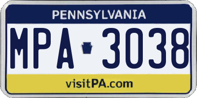 PA license plate MPA3038