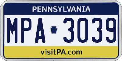 PA license plate MPA3039