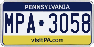 PA license plate MPA3058