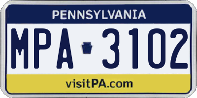 PA license plate MPA3102