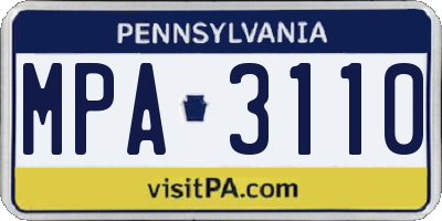 PA license plate MPA3110