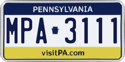 PA license plate MPA3111