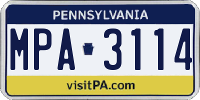 PA license plate MPA3114