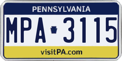 PA license plate MPA3115