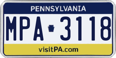 PA license plate MPA3118