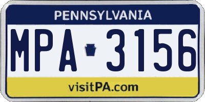 PA license plate MPA3156