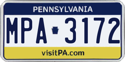 PA license plate MPA3172