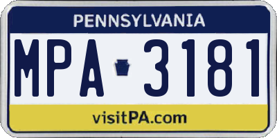 PA license plate MPA3181