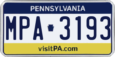 PA license plate MPA3193