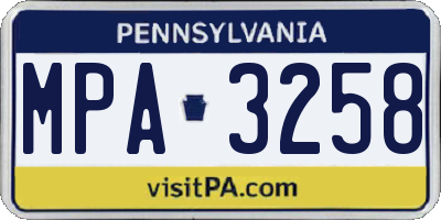 PA license plate MPA3258