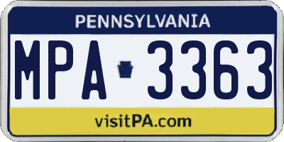 PA license plate MPA3363