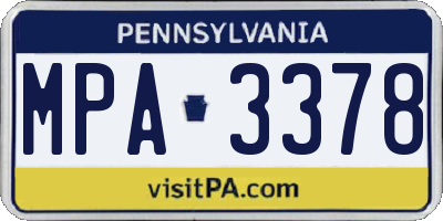 PA license plate MPA3378
