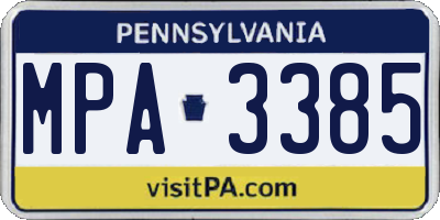 PA license plate MPA3385