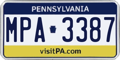 PA license plate MPA3387