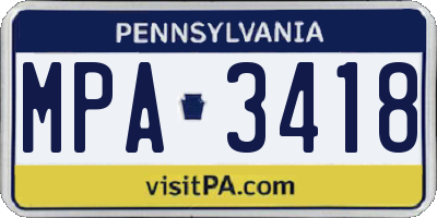 PA license plate MPA3418