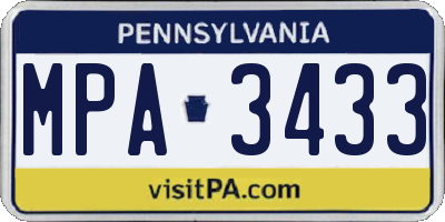 PA license plate MPA3433