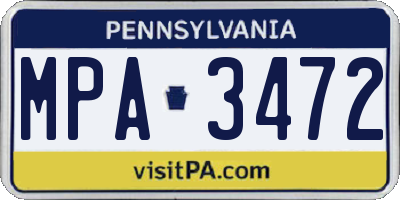 PA license plate MPA3472