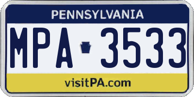 PA license plate MPA3533