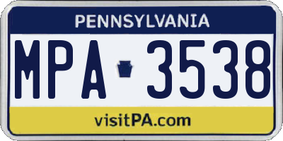 PA license plate MPA3538