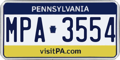 PA license plate MPA3554
