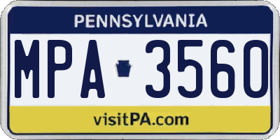 PA license plate MPA3560