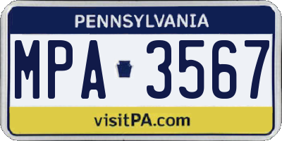 PA license plate MPA3567