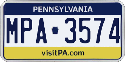 PA license plate MPA3574