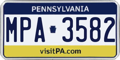PA license plate MPA3582