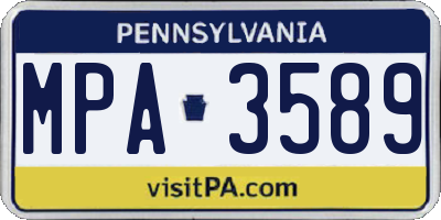PA license plate MPA3589