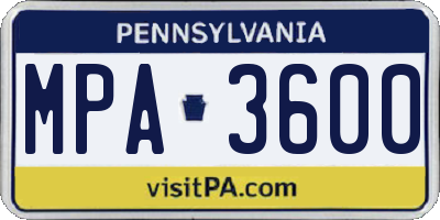 PA license plate MPA3600