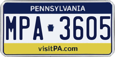 PA license plate MPA3605
