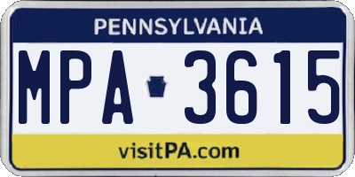 PA license plate MPA3615