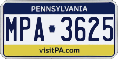 PA license plate MPA3625