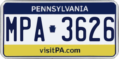 PA license plate MPA3626