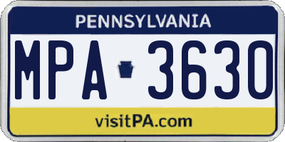 PA license plate MPA3630