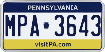 PA license plate MPA3643