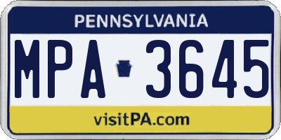PA license plate MPA3645