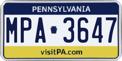 PA license plate MPA3647